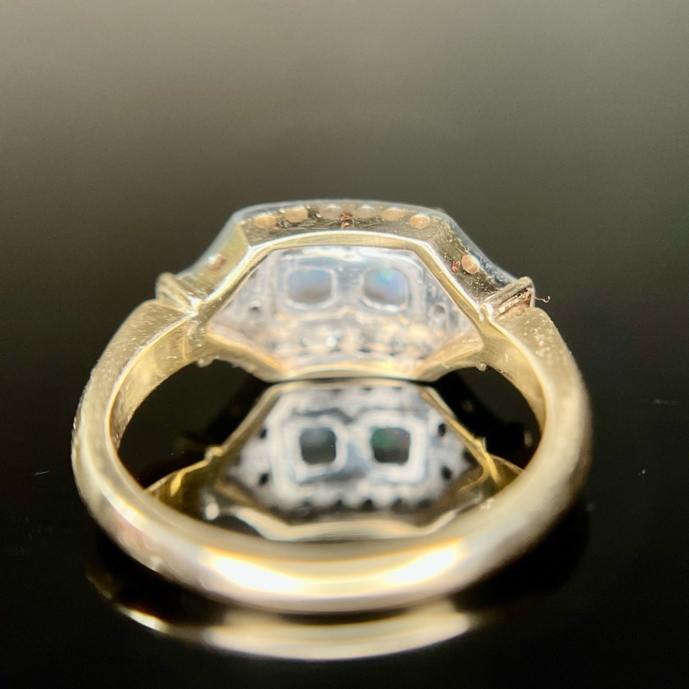 *Sold* Vintage Estate 14k Yellow and White Gold Moi et Toi Opal Diamond Ring - Picture 8 of 17